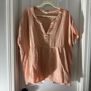 Women's Peach Gauze V-Neck Tunic Top